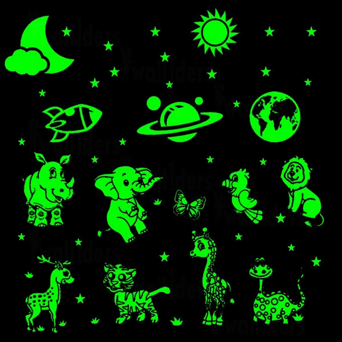 Jungle Theme Glow-in-the-Dark Wall Stickers – Night Décor – Pack of 4 Sheets