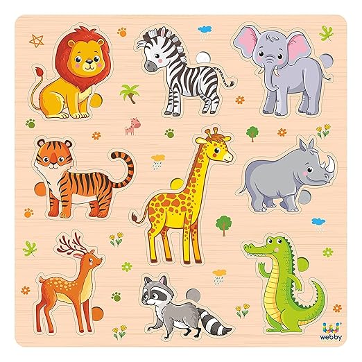 Webby Wooden Animals Montessori Educational Pre-School Puzzle Board Toy For Boys And Girls Kid