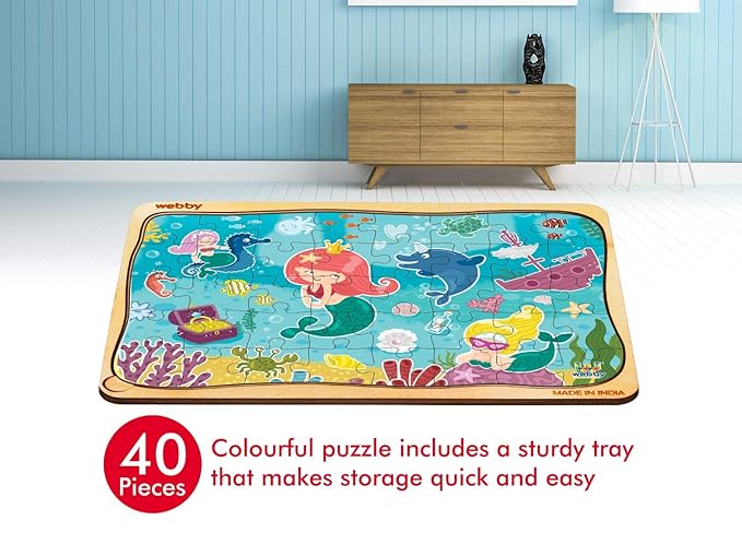 Webby Cute Mermaid Wooden Jigsaw Puzzle 40Pcs