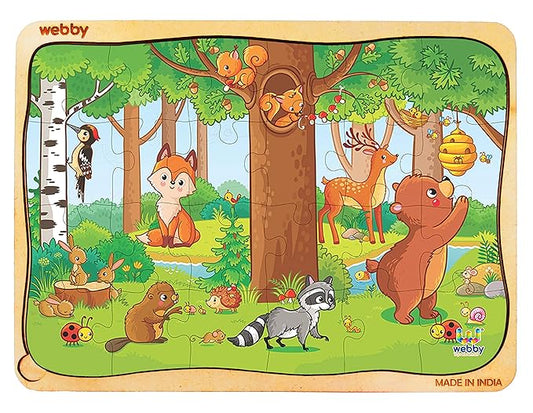 Webby Playful Animals Wooden Jigsaw Puzzle 24pcs Multicolor