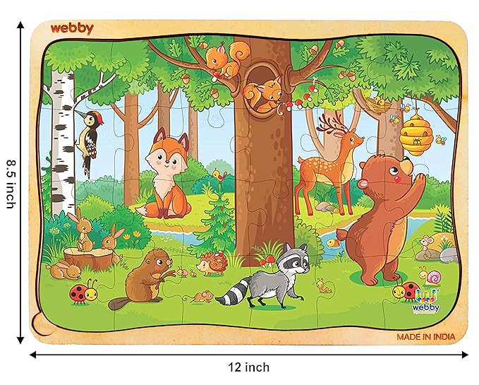 Webby Playful Animals Wooden Jigsaw Puzzle 24pcs Multicolor