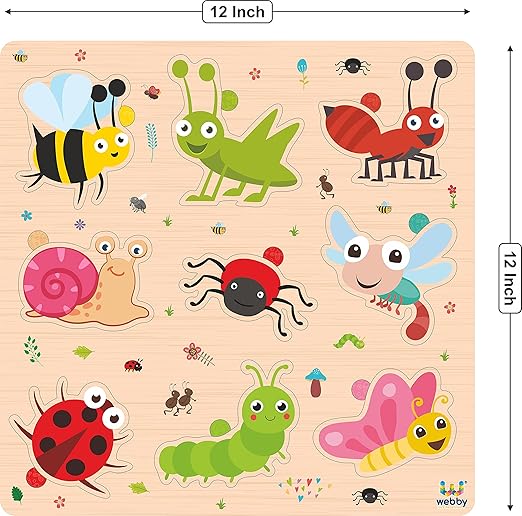 Webby Wooden Insects Montessori Educational Pre-School Puzzle Board Toy For Boys And Girls Kid