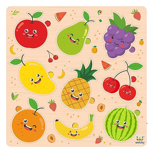 Webby Wooden Fruits Montessori Educational Pre-School Puzzle Board Toy For Boys And Girls Kid