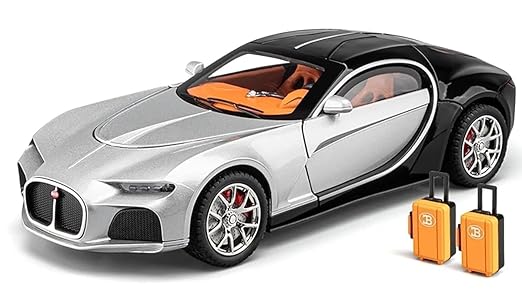 Bugatti Die-Cast SUV Model Car – Pull-Back Toy with Lights & Sound (Grey)