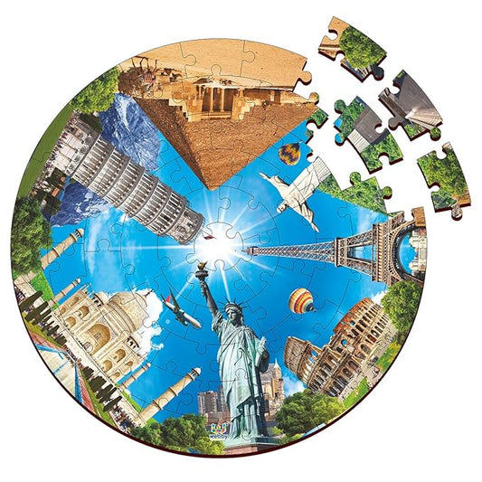 Webby Wooden Seven Wonders of The World Jigsaw Puzzle Rakhi/Raksha Bandhan/Birthday Gift for Boys & Girls 60 Pcs Multicolor