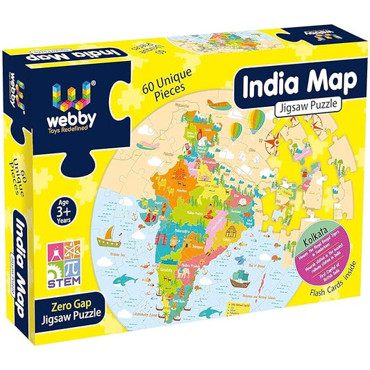 Webby Amazing India Map Jigsaw Floor Puzzle with Double Sided Flashcard - 60 pcs