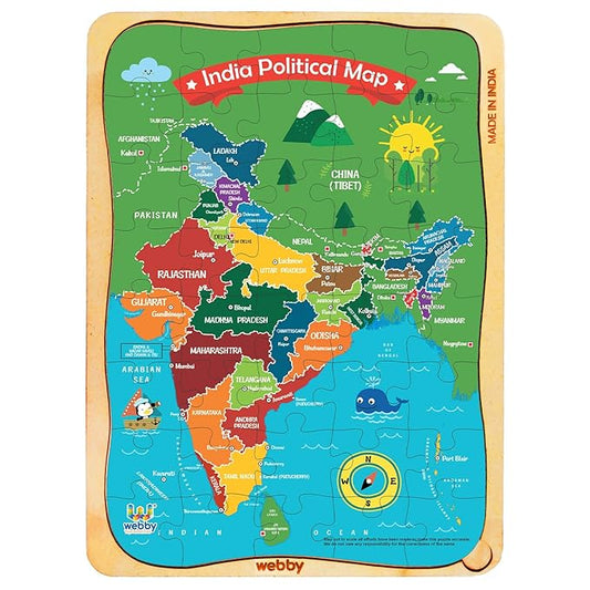Webby India Map Wooden Jigsaw Puzzle for 5 Years and Above Boys & Girls 40 pieces