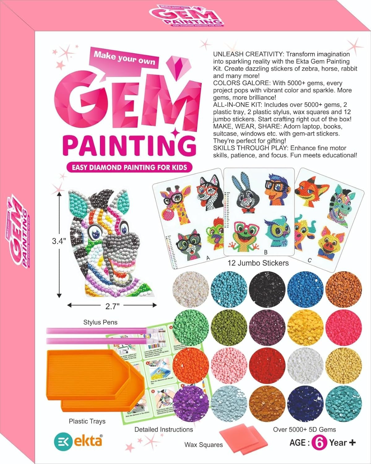 Ekta Gem Painting Sticker Kit – 5000+ Sparkling Gems to Create, Decorate & Shine