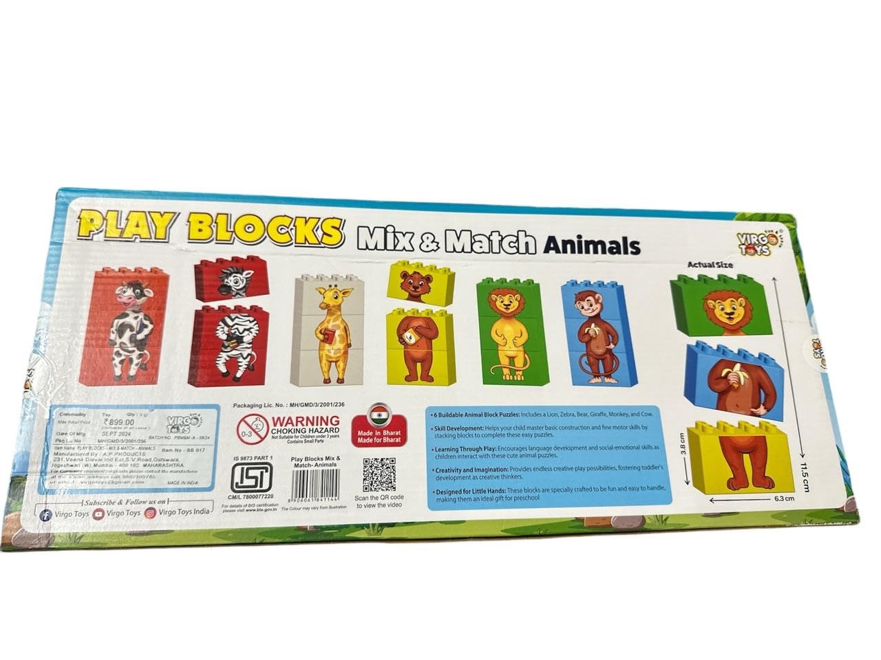 Animal Friends Building Blocks – 18 Colorful Blocks for Creative Learning (Ages 3+)