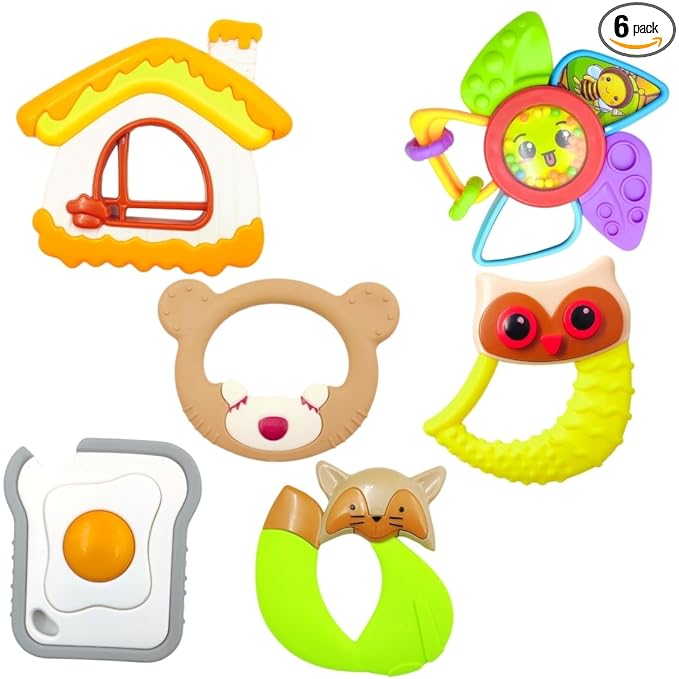 6-Pc Rattle & Teether Set – Colourful, Soft Sound Toys for Newborns 0–12 Months