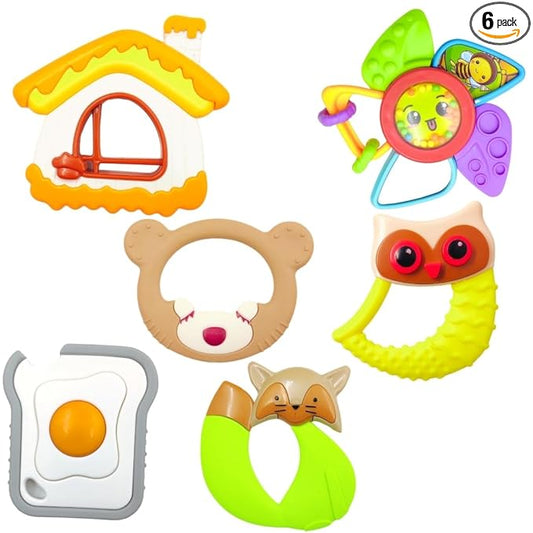 6-Pc Rattle & Teether Set – Colourful, Soft Sound Toys for Newborns 0–12 Months