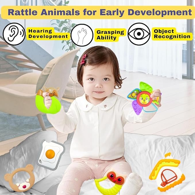 6-Pc Rattle & Teether Set – Colourful, Soft Sound Toys for Newborns 0–12 Months