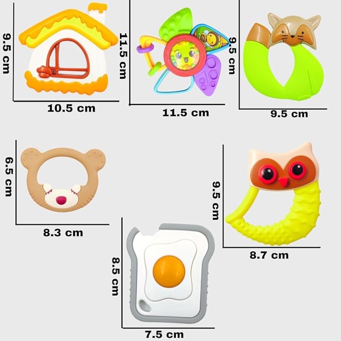 6-Pc Rattle & Teether Set – Colourful, Soft Sound Toys for Newborns 0–12 Months