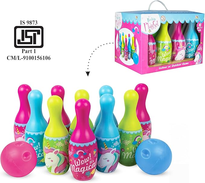 Unicorn Bowling Game for Kids – 10 Pins & 2 Balls Indoor/Outdoor Bowling Set (Ages 3+)