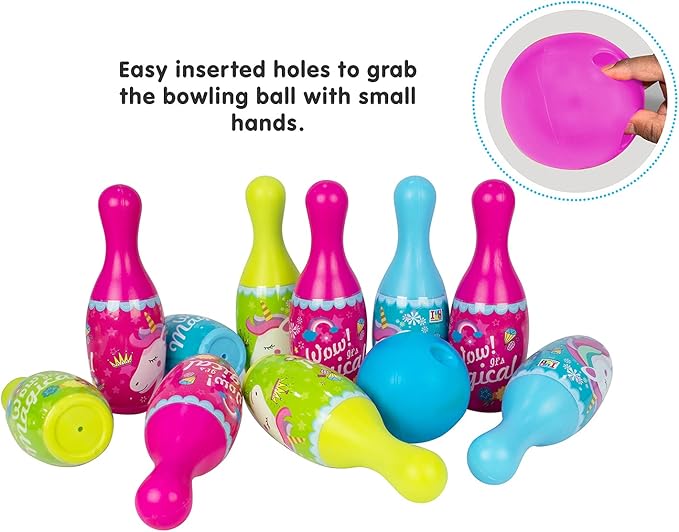 Unicorn Bowling Game for Kids – 10 Pins & 2 Balls Indoor/Outdoor Bowling Set (Ages 3+)
