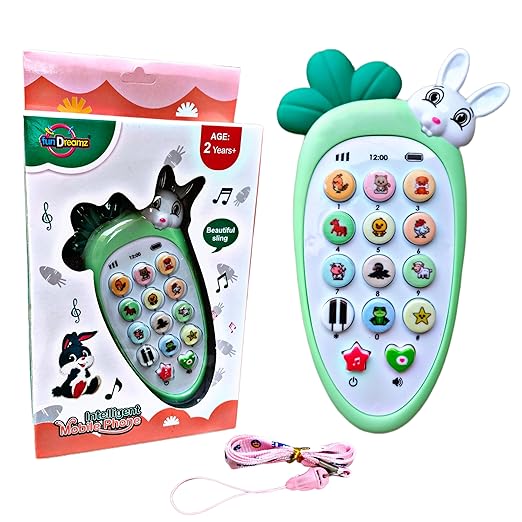 Cute Rabbit Face Pretend Play Cell Phone with Lights & Music – Toy Phone for Kids & Toddlers (Green)