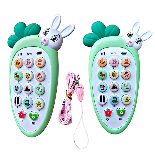 Cute Rabbit Face Pretend Play Cell Phone with Lights & Music – Toy Phone for Kids & Toddlers (Green)