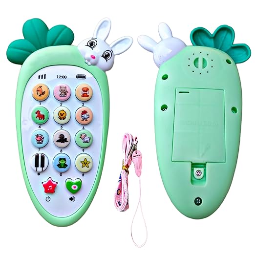 Cute Rabbit Face Pretend Play Cell Phone with Lights & Music – Toy Phone for Kids & Toddlers (Green)