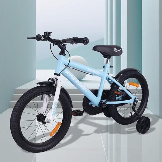 R for Rabbit Vroom Bicycle for Kids Cycle for 4 to 7 Years Boys & Girls 16T Inches Training Wheels 90 Installed (Lake Blue)