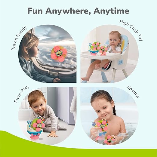 R for Rabbit Orapple Spinster Toy – 5-in-1 Baby Suction Spinner, Rattle, Friction Car & Sensory Play Toy, BPA-Free, Battery-Free Fun