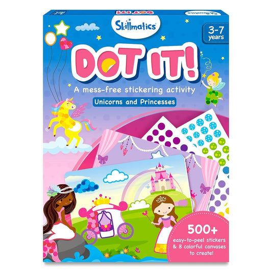 Skillmatics Dot It Sticker Art Activity – Unicorns & Princesses | 500+ Stickers | Mess-Free DIY Craft Kit for Kids