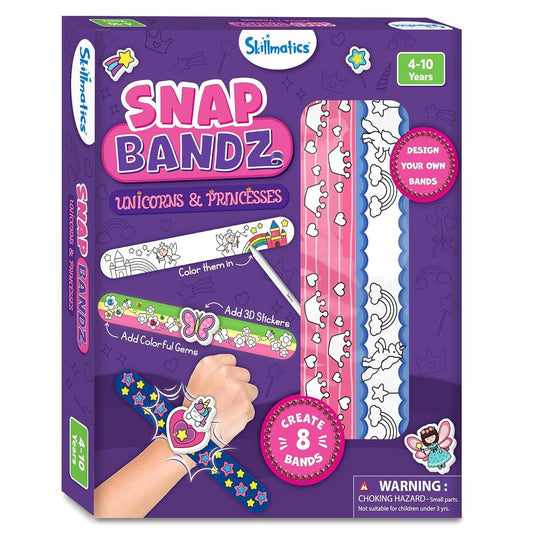 Skillmatics Snap Bandz Kit - Unicorn & Princess DIY Craft Activity for Kids, Mess-Free Fun, 8 Colorful Bands (8.6”)
