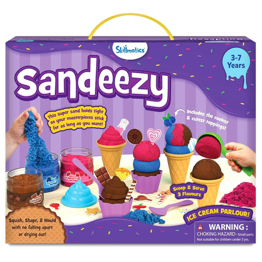 Skillmatics Sandeezy Ice Cream Parlour Set – Mess-Free Sensory Sand Playset with Moulds & Tools for Kids Ages 3–7