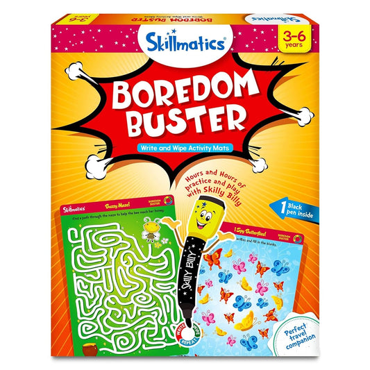 Skillmatics Boredom Buster Activity Mats - Reusable Learning Toy with 12 Fun Activities, Marker Pen & Certificate