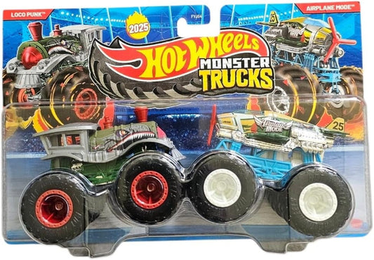 Hot Wheels Monster Trucks 2025, Loco Punk vs Airplane Mode, 2-Pack Die-Cast Vehicle Set