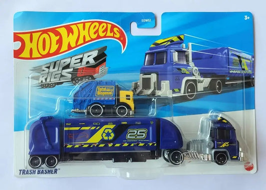 Hot Wheels Super Rigs Trash Basher Transporter – Heavy-Duty Hauler with Die-Cast Vehicle Included