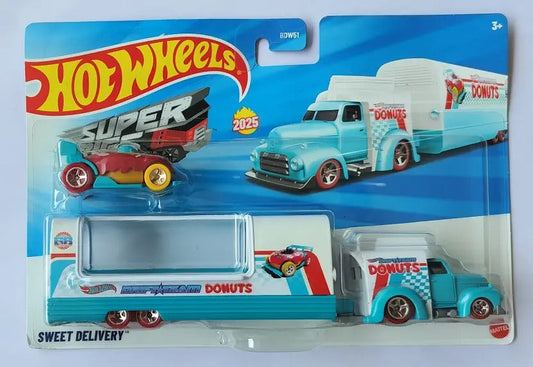 Hot Wheels Super Rigs Sweet Delivery Transporter – Candy-Themed Hauler with 1:64 Scale Die-Cast Vehicle