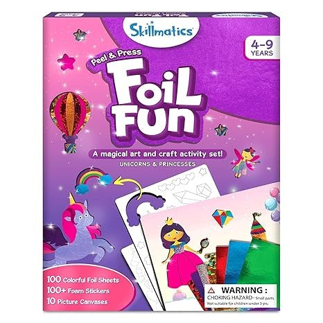 Skillmatics Foil Fun - No Mess Unicorns & Princesses Art Kit for Kids | DIY Craft Activity for Ages 4-9, Travel Gift