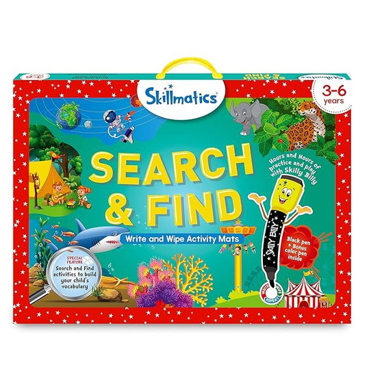 Skillmatics Search & Find – Reusable Activity Mats for Kids Ages 3-6 | Learn Vocabulary, Logic & Observation Skills