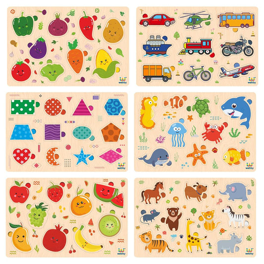 Webby Wooden Educational Colorful Fruits, Vegetables, Sea Animals Public Transport, Shapes, Animals | Educational Toys