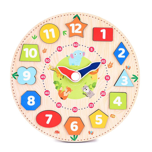 Webby Wooden Early Educational Teaching Clock-Time & Shapes Sorting Toy for Kids