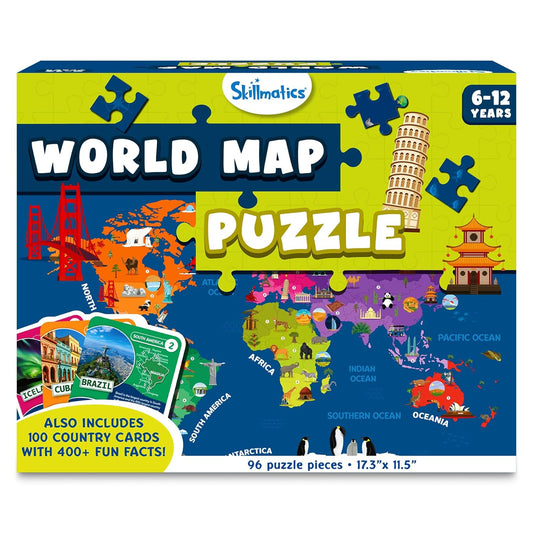 Skillmatics World Map Puzzle - 96-Piece Educational Jigsaw Toy Perfect Gift for Kids Ages 6-12, Boys & Girls