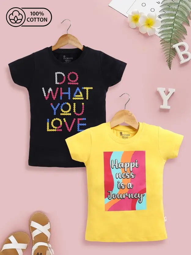 Positive Vibes Combo – Black & Yellow Girls’ Tees