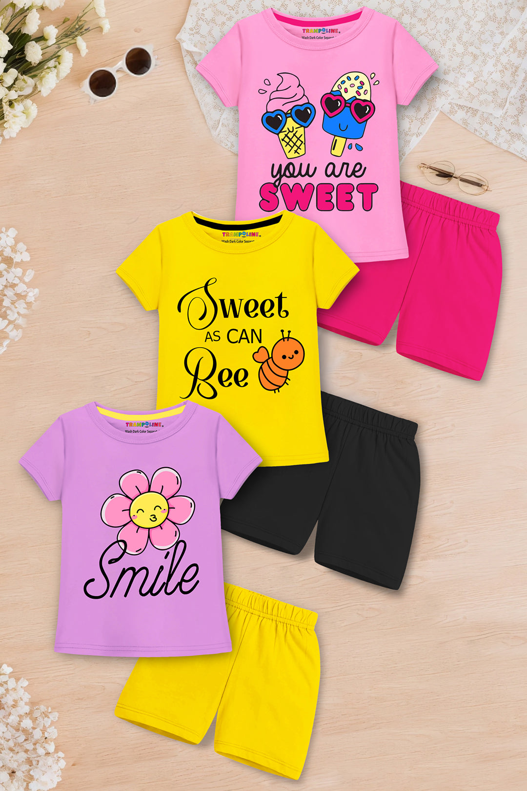 Trampoline Girl's 3-Pack 'Sweet AS CAN Bee' T-Shirt & Shorts