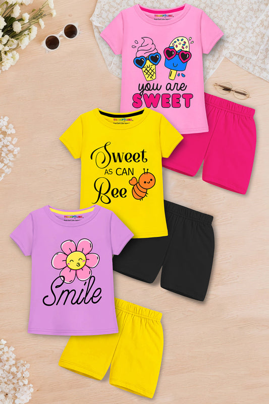 Trampoline Girl's 3-Pack 'Sweet AS CAN Bee' T-Shirt & Shorts