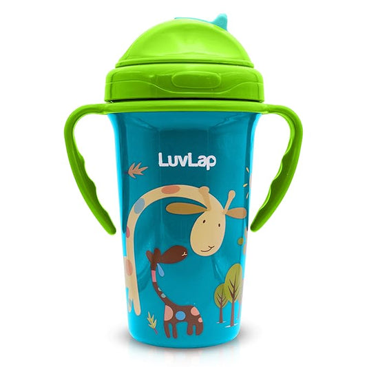 LuvLap Tiny Giffy Sipper – 300ml Anti-Spill Sippy Cup with Soft Silicone Straw, Green, BPA-Free, Suitable for Infants & Toddlers 18 Months+