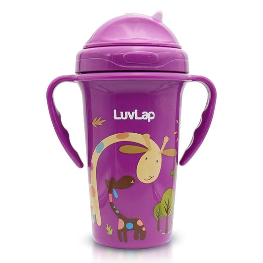 LuvLap Tiny Giffy Sipper – 300ml Anti-Spill Sippy Cup with Soft Silicone Straw, Purple, BPA-Free, Suitable for Infants & Toddlers 18 Months+