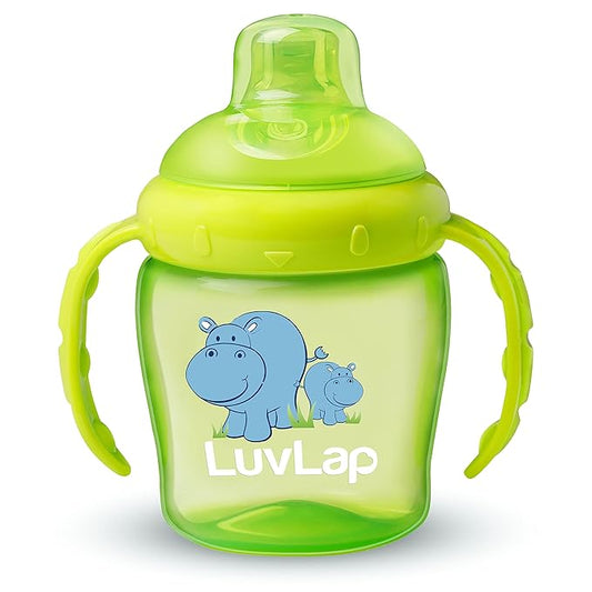 LuvLap Hippo Spout Sipper – 225ml, Anti-Spill Sippy Cup with Soft Silicone Spout, BPA-Free, with Handles, Green, 6 Months+