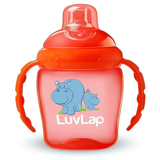 LuvLap Hippo Spout Sipper – 225ml, Anti-Spill Sippy Cup with Soft Silicone Spout, BPA-Free, with Handles, Orange, 6 Months+