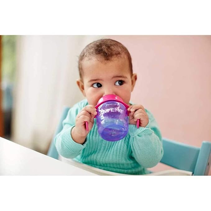 AVENT Philips Silicone Classic Spout Cup with Handle – 200ml | Pink/Purple | Easy Grip, Spill-Proof & Perfect for Toddlers (SCF551/03)