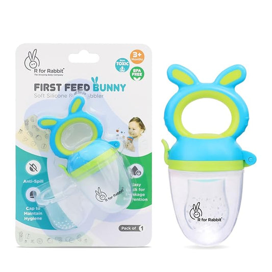 R for Rabbit First Feed Bunny – The Ultimate 4-in-1 Combo of Nibbler, Pacifier, Teether & Rattle for Happy, Healthy Babies
