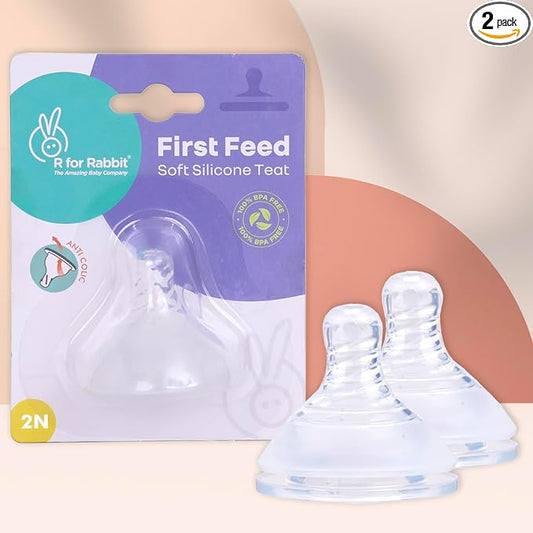 R for Rabbit First Feed Silicone Teat – BPA-Free, Anti-Colic, Soft & Stretchable with Natural Feel for Comfortable Feeding
(Pack of 2) - Silicone Teat - White