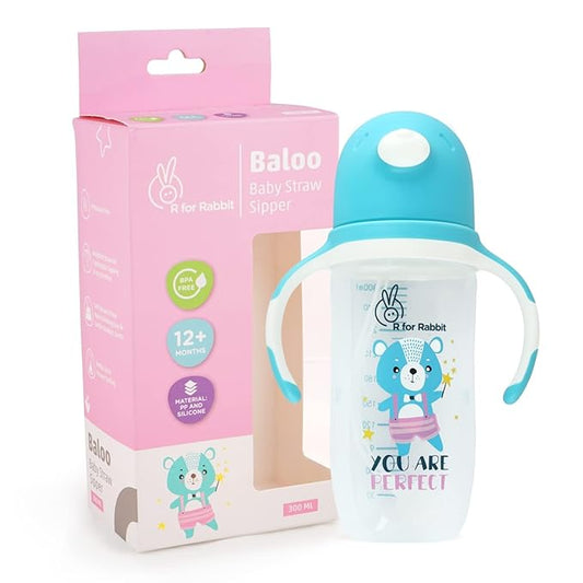 R for Rabbit Baloo Baby Straw Sipper – Spill-Proof Sippy Cup with Soft Straw – Blue