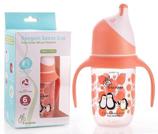 R For Rabbit Spout Cup Sipper 180 ml, Anti Spill, Hygienic Soft Silicon Spout, BPA Free (Penguin Design)