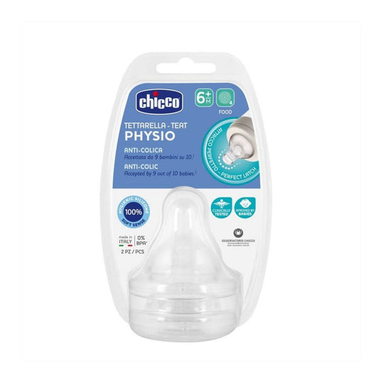 Chicco Physio Perfect 5 Teats – Smart Anti-Colic Food Flow Nipple for Wide Neck Bottles, Newborn 6M+ (Pack of 2)