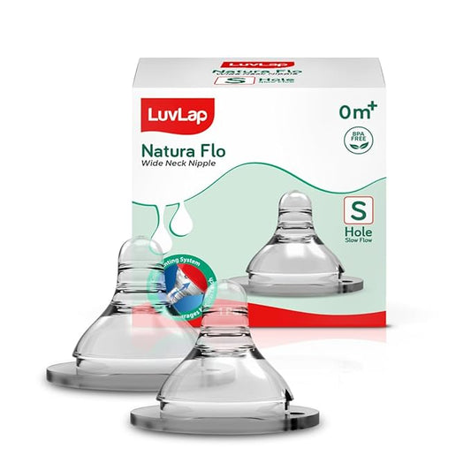 LuvLap Anti-Colic Natura Flo Teat/Nipple for Wide Neck Bottle – 2pcs, Slow Flow, 0m+